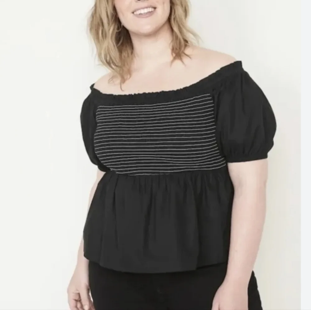Old Navy Womens‎ XXL Black Smocked Off-The-Shoulder Puff Sleeve Peplum Top NEW